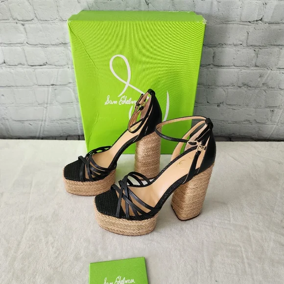 Sam Edelman Kade Leather Espadrille Strappy Platform Heels - Picture 3 of 12